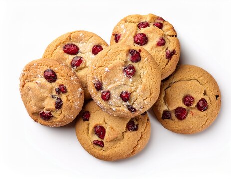 fresh white chocolate chip cranberry cookies isolated on white top view