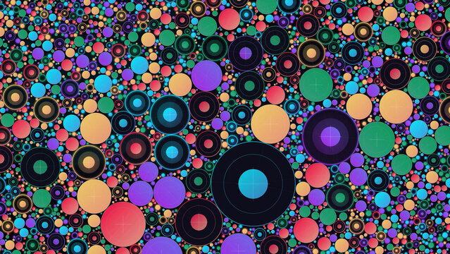 Abstract pattern of colorful dots and concentric circles