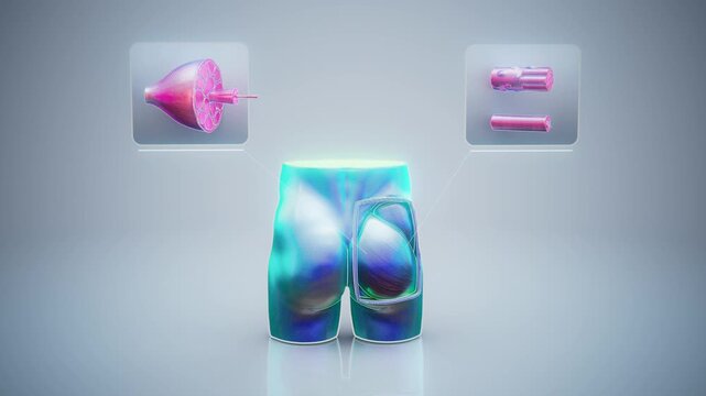 Conceptual 3D animation of gluteal muscle anatomy