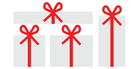 Subtle gray gift box silhouettes with bright red ribbons for minimalist holiday greetings. © Ai Gallerybd