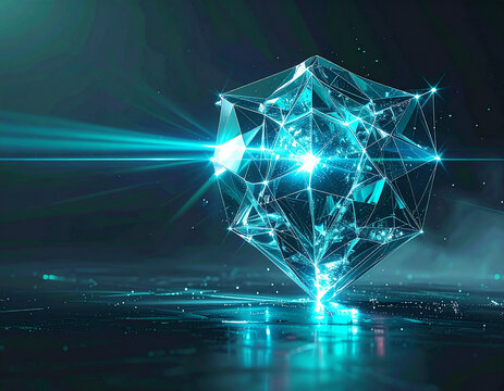 Conceptual visualization of absolute data security and encrypted core in a high-tech chamber