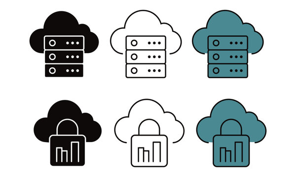 Cloud server and cloud lock in black white and teal for cloud computing security
