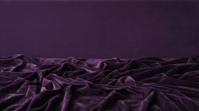 Deep Purple Velvet Fabric Texture with Dramatic Folds, Elegant Halloween Background for Marketing and Social Media