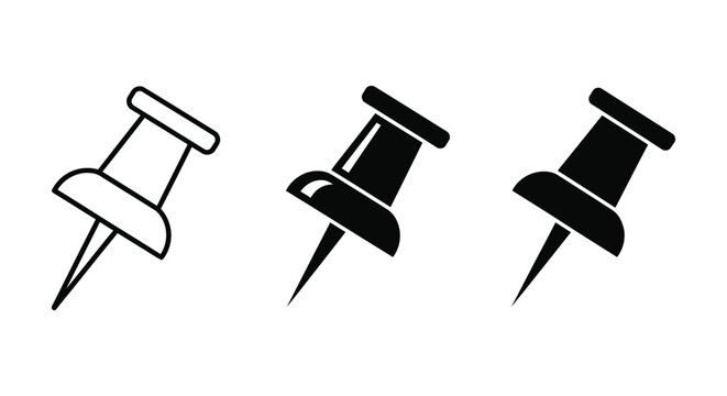 Three push pins in different line styles