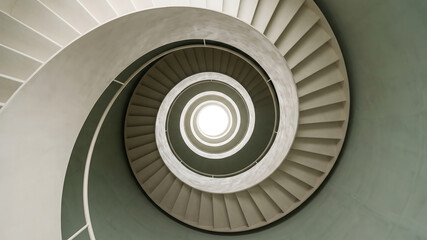 Fototapeta premium Modern Spiral Staircase Interior with Ivory and Sage Green Architectural Design