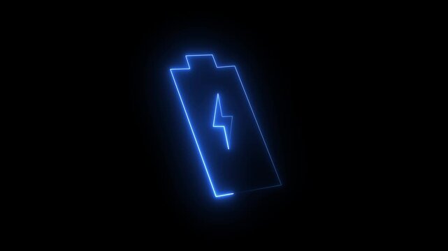 Glowing Neon Battery Health Monitor Icon on black Background. 4k motion graphic animation.
