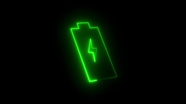 Glowing Neon Battery Health Monitor Icon on black Background. 4k motion graphic animation.