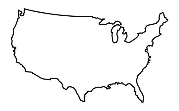 Simple black outline map of the contiguous united states of america
