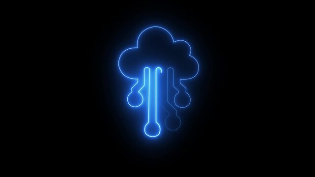 Glowing Neon Cloud Computing Network Icon, Cloud Technology on black Background. 4k motion graphic animation.