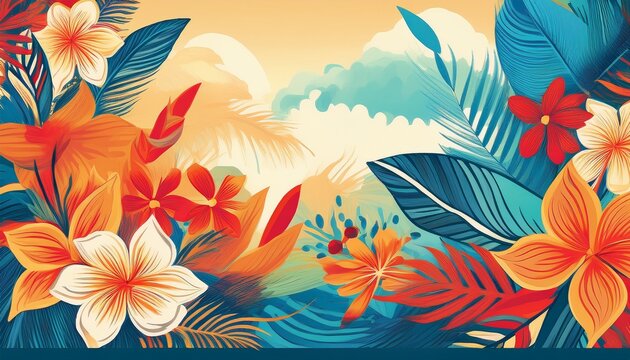 pacific islander heritage month abstract banner with tropical flowers