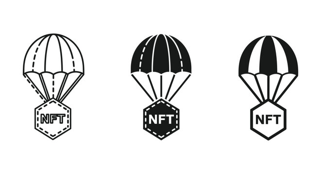 Nft parachute drop icon set with parachutes