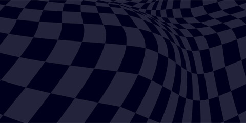 Naklejka premium Abstract Dark Checkerboard Wave Pattern With Warped Grid and Optical Illusion Background