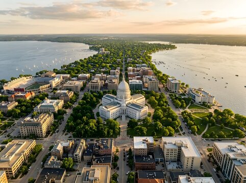 Aerial view of the wisconsin state capitol building in madison