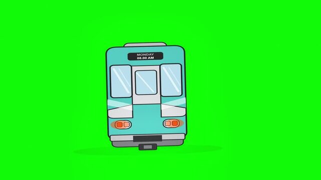 Animated cartoon train moving on green screen
