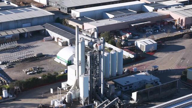 Aerial view of a modern concrete plant in an industrial park