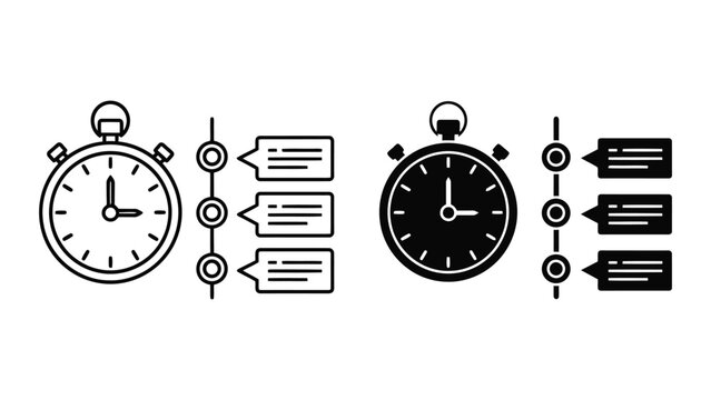 Time Management Process Flow with Analog Clocks and Step Arrows in Flat Line Art Style