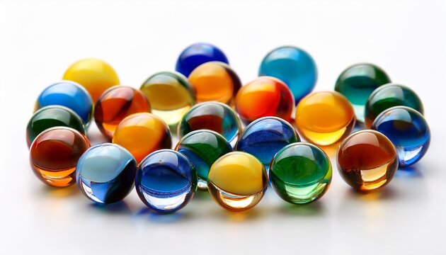 colorful glass marbles on white background