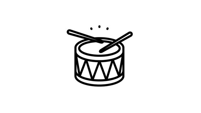 Animated drum musical instrument icon for drumband festival, music, event, concert, orchestra. Motion graphics video with alpha channel