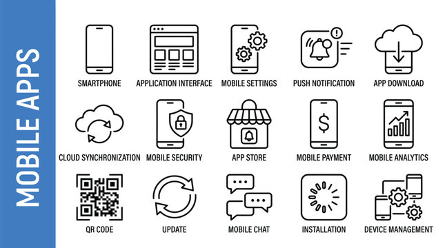 Mobile apps icons for digital systems.