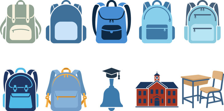 Back to school icon set Back to school colorful backpacks and school supplies icons