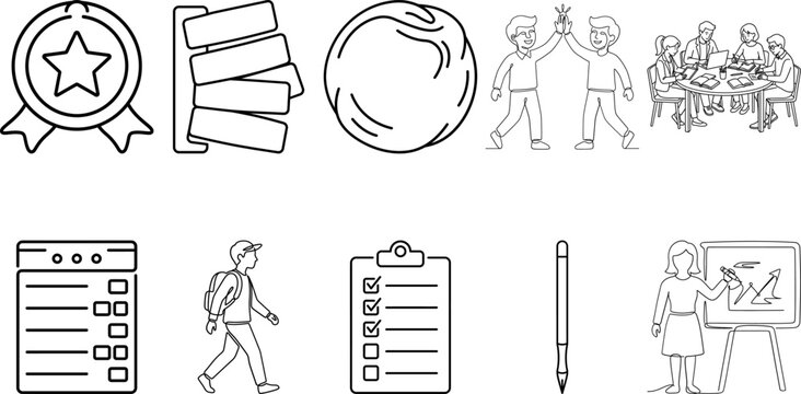 Back to school icon set Business people teamwork collaboration education icons set