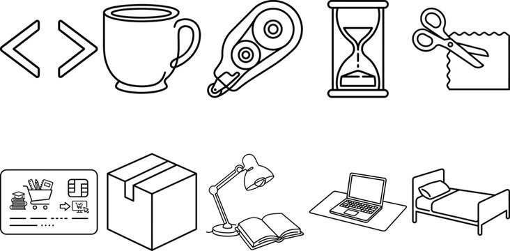 Back to school icon set line art icons for business productivity and daily life