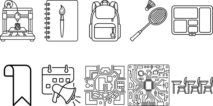Back to school icon set line art illustrations of various school and technology icons