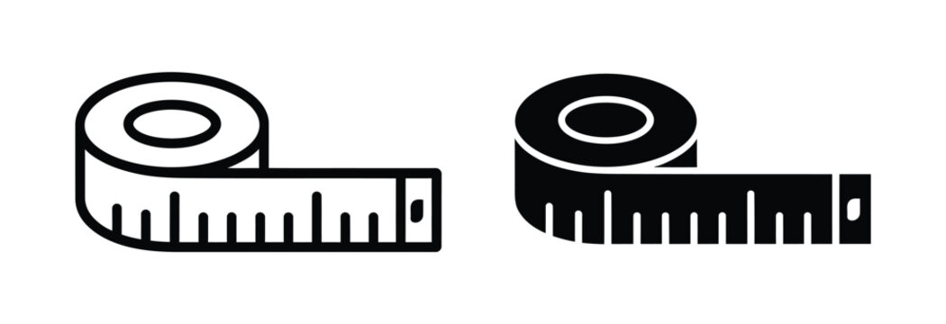 Measuring tape icon, editable stroke line pack, measurement tools, construction symbols, clipart icon set vector.