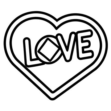 Heart shaped Outline With The Word Love Black And White Vector Illustration
