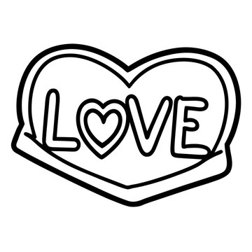 Heart shaped Love Letter Vector Illustration With Black Outlines