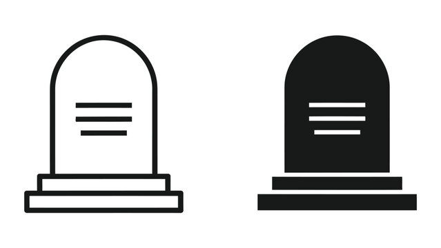 Minimalist Tombstone Icon Set Featuring Outline and Solid Black Grave Marker Designs for Web Graphics