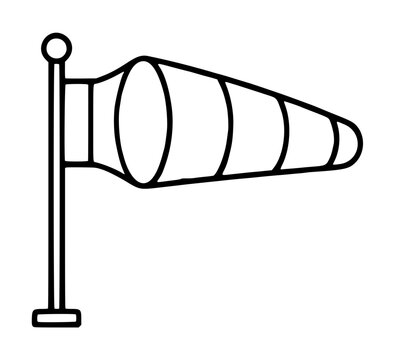 Hand-traced black outline vector icon of a striped windsock mounted on a slim pole, conveying weather observation, aviation signals, and outdoor activity in clean minimalist line illustration style