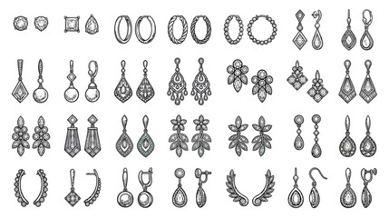 Collection of elegant vintage earrings, isolated on white © Tembok