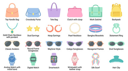Fashion Accessories Collection on Transparent Background © Tembok