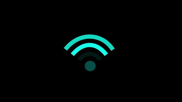 Glowing Neon Wi-Fi Signal Icon Isolated on Black Background. 4k motion videos