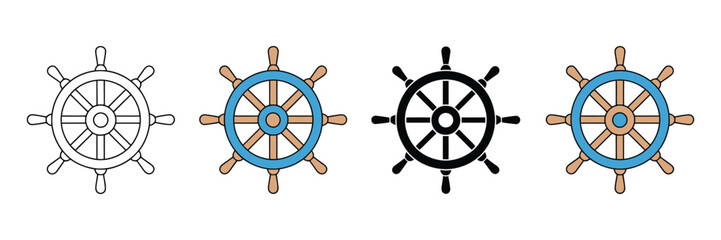Nautical ship steering wheel icon vector, marine vessel helm, sea navigation controller symbol, maritime illustration. © Abdul Malek