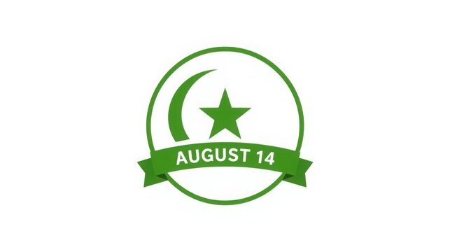 Circular badge design with green crescent star and ribbon. Professional emblem for branding and certification.