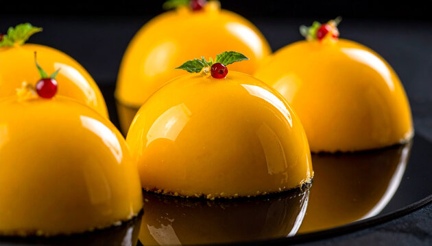 Mango mousse dome cake with smooth mirror glaze