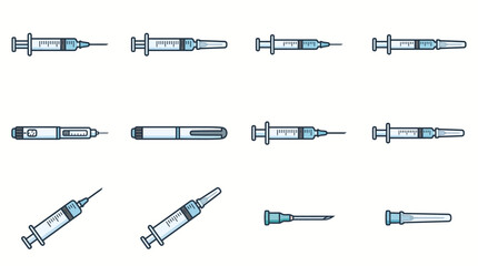 Fototapeta premium Medical Syringe and Insulin Pen Icon Set for Healthcare and Vaccination Graphics