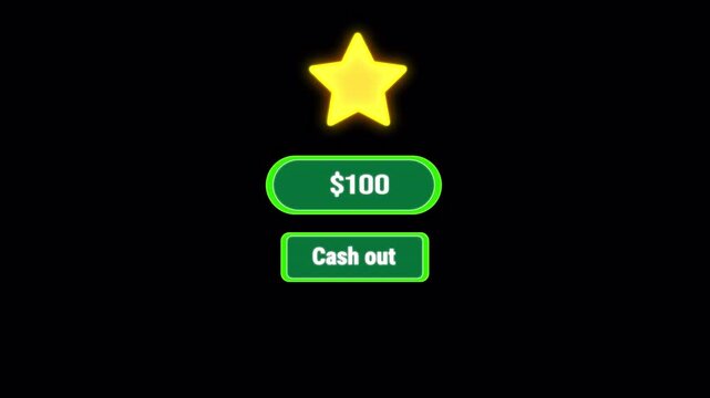 Digital Cash Out Interface with Growing Money Counter and Star Icon. 4k