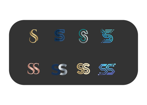 Collection of various colorful S and SS letter logos on dark gray background