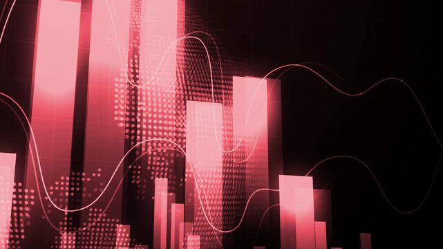 Abstract business chart with glowing bars and a wavy line showing financial growth animation, Financial data analysis and market trends