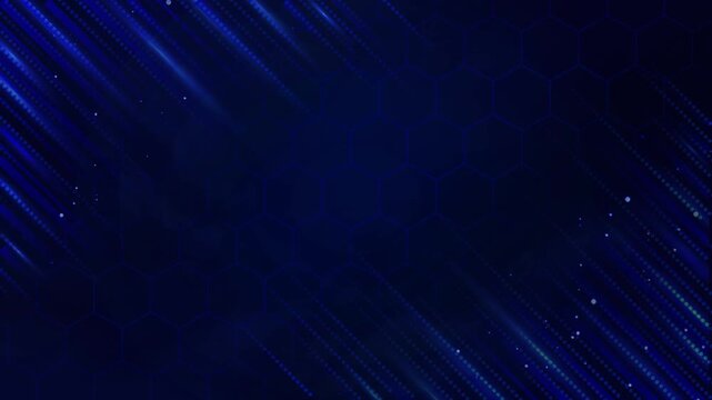 Abstract Blue Futuristic Technology Background with Hexagon Pattern and Glowing Digital Light Streaks