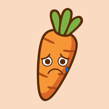 sad crying cartoon carrot character vector illustration