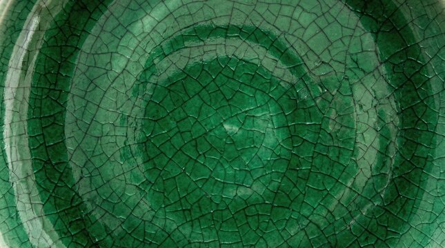 Green Cracked Ceramic Glaze Texture Background with Traditional Craquelure Pattern