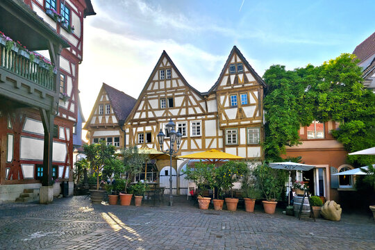 Half timbered architecture of the market square in the picturesque village of Besigheim, Germany