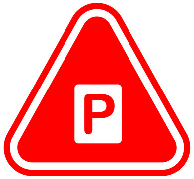 A vibrant red triangular warning sign featuring a central letter P symbol on a white square background, symbolizing parking awareness, traffic alerts, or specific caution notification.