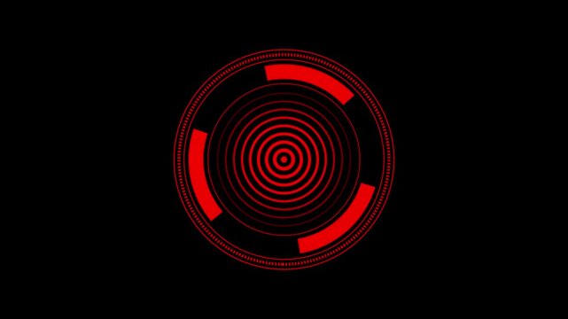 Animated red futuristic hud circle interface graphic a glowing circular element with segmented design isolated on black background technology element neon design abstract