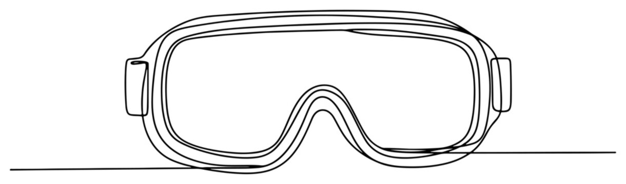Protective safety goggles or ski mask in a simple front continuous line drawing style