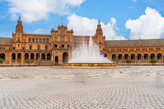 The stunning Plaza de Espana, Seville, Andalusia, Spain, built for the Ibero-American Exposition of 1929, designed by Anibal Gonzalez